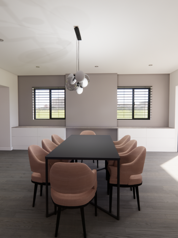 Rendering plans 3D image interior design modern interior pink dining room Rendus plans 3D image intérieur rose moderne salle à manger